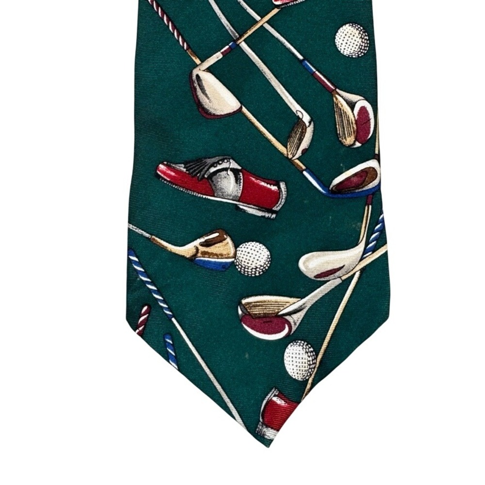 LT Designs Milano Silk Golf Tie Green Novelty Clubs Balls Shoes Made in Italy